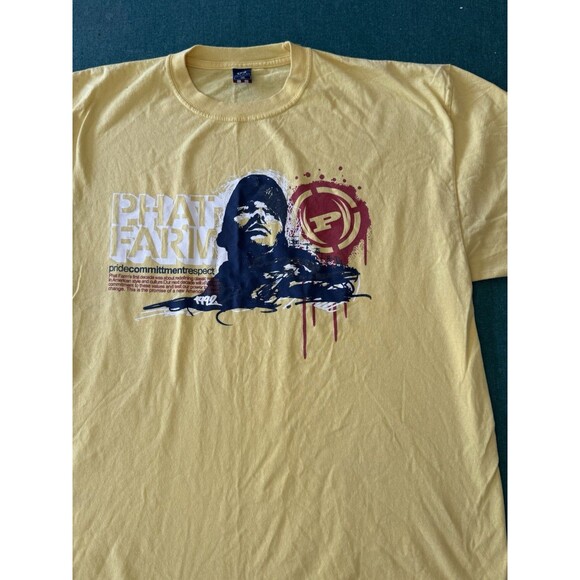 Phat Farm Graphic Print Yellow Shirt Russell Simmons Mens XL VTG Y2K Streetwear - Picture 1 of 7